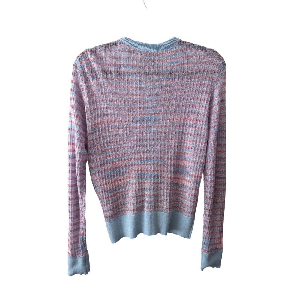 Happy Sheep Italy Pastel Pink Blue Striped Metallic Knit Button Front Cardigan - Picture 2 of 9